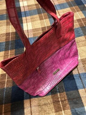 Jessica Simpson Two-Tone Pink and Red Croc-Embossed Tote